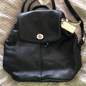 Coach black leather backpack